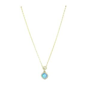 Givenchy Blue Cushion Cut Crystal Pendant Necklace Silver Tone Halo Sparkle